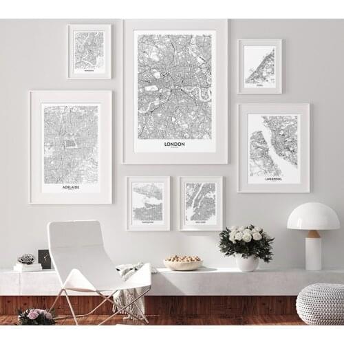 Black and White World City Map New York London Dubai Wall Art Canvas Poster Print Nordic Style Paintings Picture For Living Room