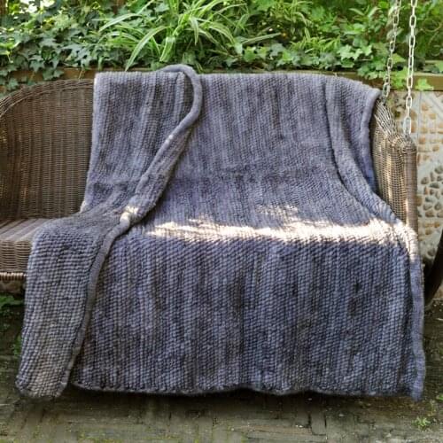 CX-D-80B Winter Home Luxury Grey Hand Knitted Real Mink Fur Throw Blanket ~ DROP SHIPPING