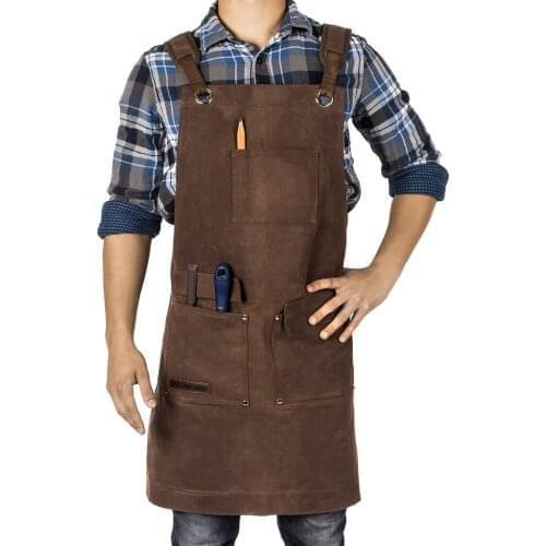 Woodworking Apron, Heavy Duty Waxed Canvas Work Apron With Pockets - M Shop Apron for Men with Double Stitching