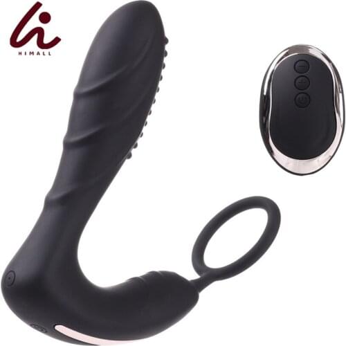 HIMALL Wireless Remote Control Butt Plug with Ring, Silicone Male Prostate Massager Anal Vibrator 10 Speed Sex Toys for Men 18