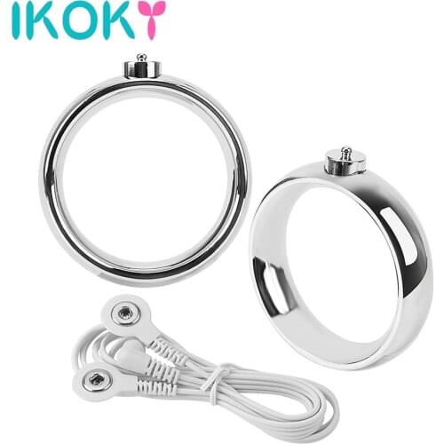 IKOKY Electric Shock Penis Rings Cock Rings Delay Ejaculation Sex Products Adult Games Sex Toys for Men Stainless Steel