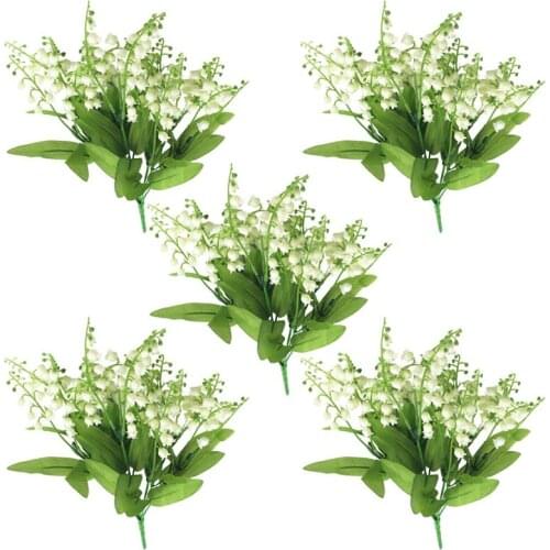 5Pcs Artificial Plant Lifelike Artificial Flower Stem Fake Lily Of The Valley Faux Flowers Photography Props Wedding Party Decor