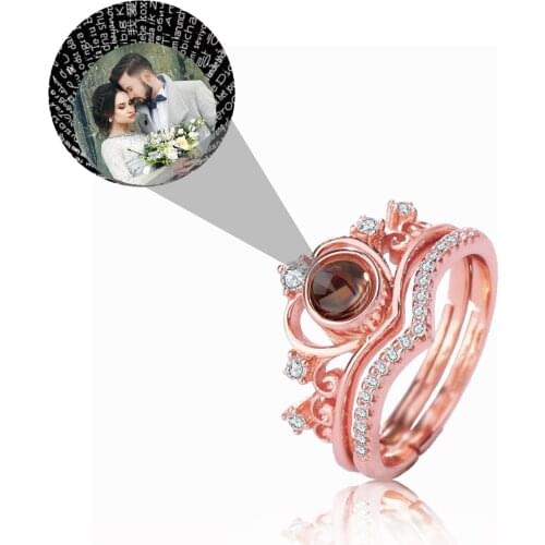 New Heart Crown Shape 2 In 1 100 Language I Love You Projection Finger Rings Personalized Custom Photo Name Ring Wedding Jewelry