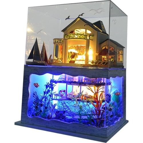 Dollhouse Furniture Wood Villa Dustproof Puzzle Playset Toy