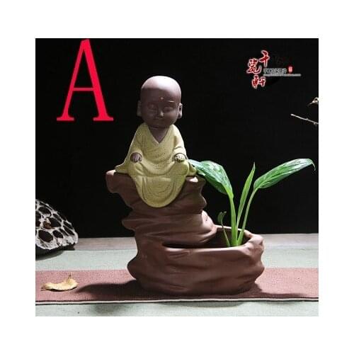 BEST # Marvellous ART# HOME OFFICE CHAN DAO Little Monk sand-fired porcelain pottery ART statue