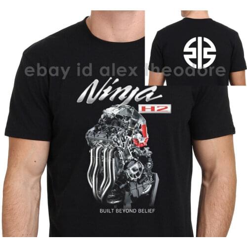 Ninja Motorcycle H2 Engine Poster MenS Black T-Shirt 2019 Brand T Shirt Homme Tees Print T-Shirt Men Harajuku Brand T-Shirts