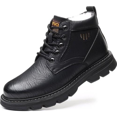 2021 Mans Genuine Leather Boots Winter Snow Shoes Wool Inner Anti slip Father Ankle Boots Waterproof Man Snow Boots