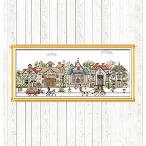 Street Views Joy Sunday Cross-stitch-kits Fabric Embroidery Canvas Counted Patterns 14ct 11ct Printed Needlework Kits DIY Crafts