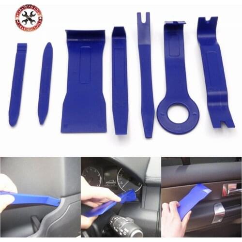Car Radio Removal Tools Set 7pcs Blue/Red Auto Door Clip Panel Trim Removal Pry Tool for Car Interior Dash Radio Audio Installer