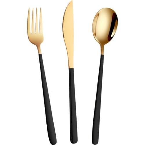 3pcs Dinnerware Set Travel Cutlery 304 Stainless Steel Black Gold Camping Tableware Reusable Korean Utensils Spoon Fork Knife