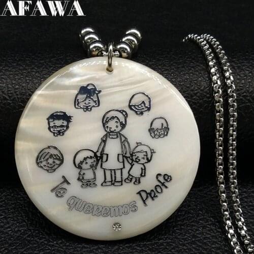 2021 New PROFE Stainless Steel Chain Necklace Women Silver Color Teacher Shell Necklaces & Pendants Jewelry Gift joyas N18269