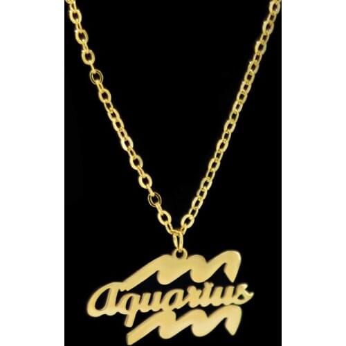 Letter Aquarius Stainless Steel Zodiac Necklace Sign Constellation Signs Pendant Necklaces For Women 12 Constellation Jewelry