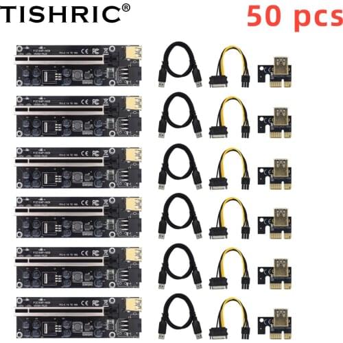 50pcs TISHRIC PCI-E Riser Card 009s Plus PCIE PCI E Extender GPU X16 USB 3.0 to 6pin Adapter Cable Mining Riser For Video Card