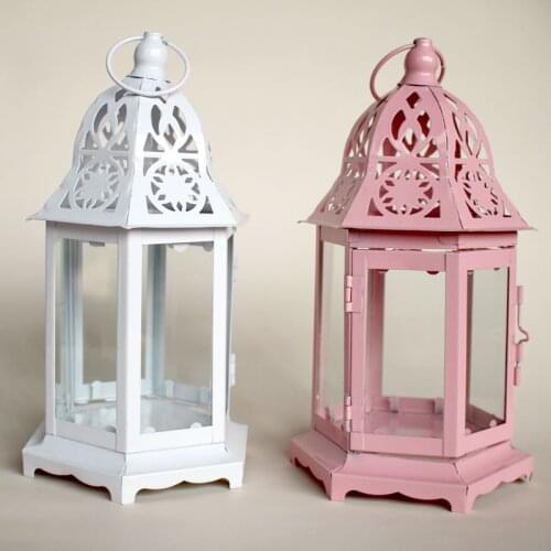 PINNY European Iron Glass Candles Stand Moroccan Style Metal Candle Holders Romantic Nordic Home Decoration Accessories