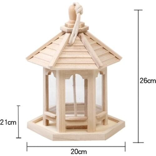 Hanging Wild Bird Feed Dispenser Hexagon Shape Wooden Birds Feeder Seed Food Container Birdhouse Yard Garden Decoration