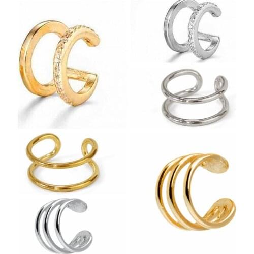 24k Gold-Plated Silver Plain No Piercing Clips Women C Shape Geometric Adjustable Slim Ear Cuff Ear Cuff Women Exquisite Jewelry