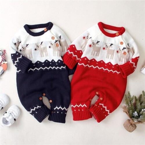 0-18M Christmas Sweater Newborn Kid Baby Boy Girl Winter Warm Clothes Knitted Romper Xmas Jumpsuit Knitwear Cute Outfit
