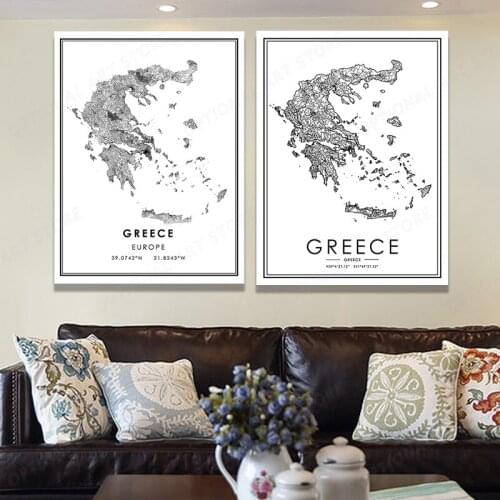 Nordic GREECE map Living Room Decoration Canvas Poster Modern Home Decor Art Print Painting