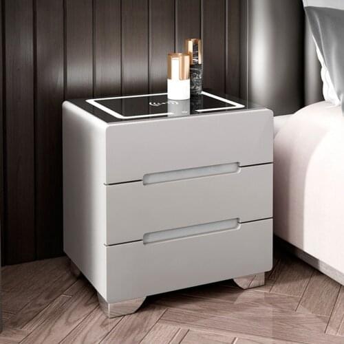 Modern Nightstand Multi-Function LED Night Light Bedside Table Storage Cabinet Cupboard Locker Desk Wireless/Dual USB Charging