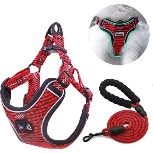 Soft Mesh Dog Harness Vest Reflective Pet Puppy Walking Training Harness Leash Set For Small Medium Dogs Chihuahua Pug