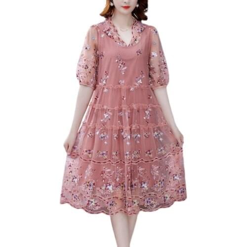 Korean Sexy V-neck Net Yarn Silk Dress New Fashion Womens Summer Dresses Elegant Hooded Plus Size 5XL Loose Female Dress OK844