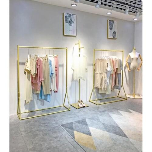 Clothing store display rack gold clothing rack womens clothing store shelf floor hangers do not drop paint shop design