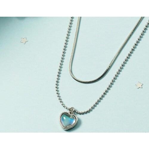 KOFSAC Women 925 Sterling Silver Fashion Beads Snake Chain Necklace Dazzle Crystal Love Heart Pendant For Girl Party Accessories