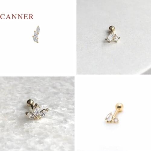 CANNER Real 925 Sterling Silver Earrings For Women Shaped Crown Horse Eye Long Square Horse Eye Stud Earrings Jewelry Pendientes