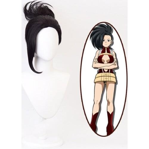 My Hero Academia YAOYOROZU MOMO Women Black Wig With Chignon Cosplay Costume Boku no Hero Academia Heat Resistant Hair Wigs