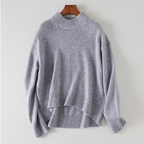 100% goat cashmere thick knit women fashion Oneck pullover sweater coat irregular length solid color S/M/L