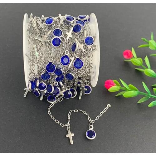 1 Meter Stainless Steel Blue Drill Chain Cross Necklace Pendant Charm For DIY Jewelry Making Accessories Women Bracelet Supplies