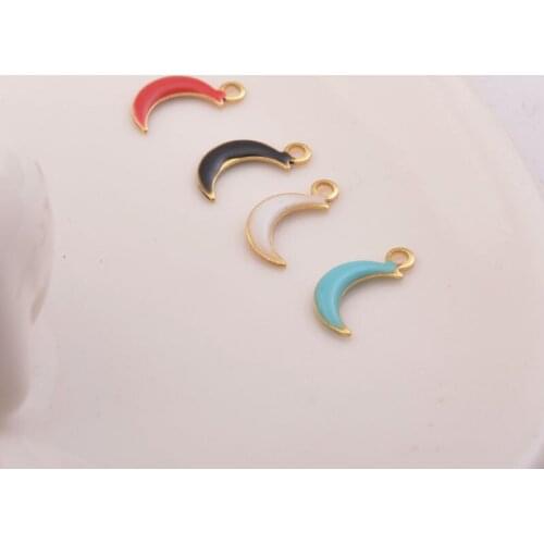 10pcs/lot 3*11mm Two-sided Enamel Small Moon Charms Copper Jewelry Findings