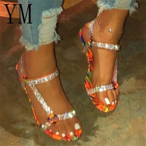 2021 Rome Summer Beach Bling Crystal Ladies Sandals Rhinestone Platform Mixed Color Cutouts Wedges Women Sandals Shoes 35-43