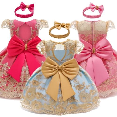 2020 Summer Baby Girls Dress Lace Bow Princess Dress Infant Party Dresses Newborn Baby Girl Clothes 1st Baby Girl Birthday Dress