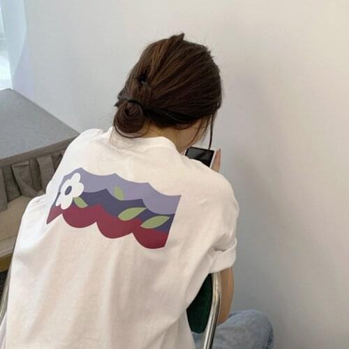 2021 Spring And Summer Flower Printing Basic Round Neck Casual Short-Sleeved T-Shirt Women Ins Top