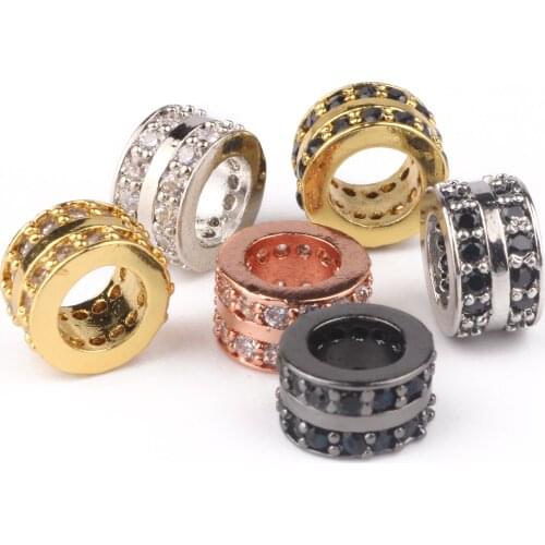 3pcs/lot CZ Spacer Beads Column White Copper Micro Pave Cubic Zirconia Beads for Jewelry Making DIY Bracelets Accessories 7x4mm