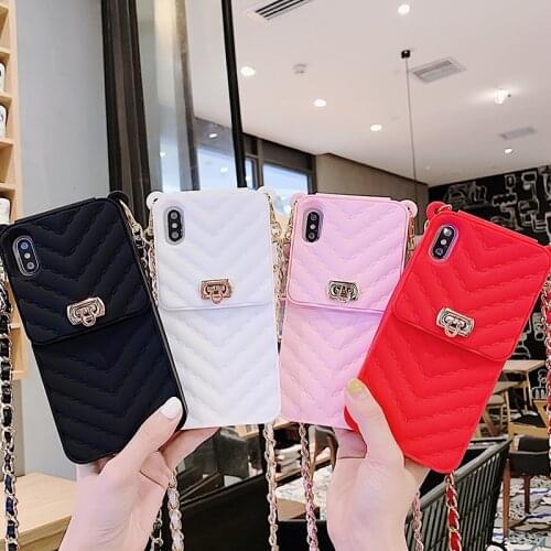 Fashion Wallet Case For iPhone 12Pro MAX Case Crossbody 7 8 6 Plus XS MAX XR Handbag Purse Long Chain Silicone Card Pocket Cover