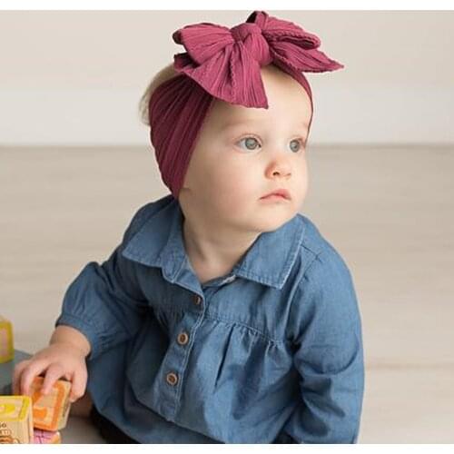 Baby Girl Solid Color Handmade Bowknot Elastic Wide Hairband Soft Comfortable Nylon Headband Clothing Decoration Infant Headwear