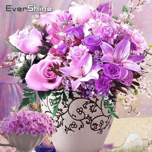 Evershine Diamond Painting Flowers Full Drill Square 5D DIY Diamond Mosaic Floral Cross Stitch Kit Diamond Embroidery Home Decor