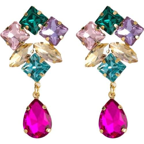 Crystal Earrings Fashion Colors Multi-layer Alloy Drop-shaped Glass Earrings Super Female European and American Ear Jewelry 2020