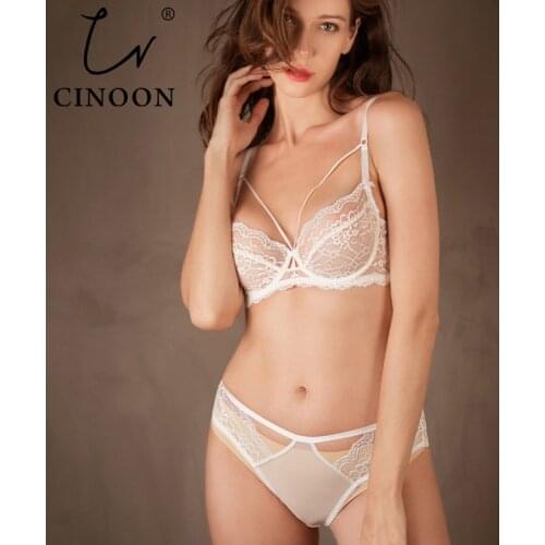 CINOON New Plus Size Lace Bra Set Push Up Bras and Panty Set Classic Bandage Underwire Lingerie Set Sexy Ultrathin Underwear