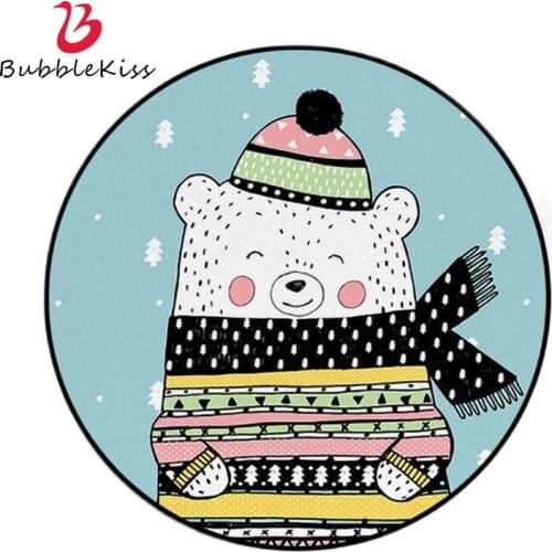 Bubble Kiss Cartoon Bear Pattern Round Carpet Nordic Style Rug Non-Slip Living Room Decor Carpet Kids Room Baby Climbing Mat Rug