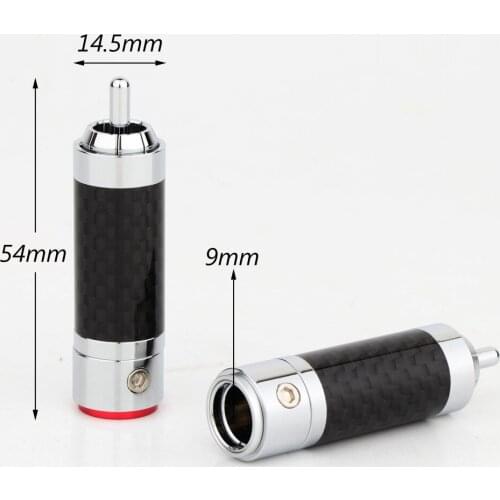 Preffair R1725 4Pcs Copper Rhodium Plated Non Solder Carbon Fiber RCA Connector Plug