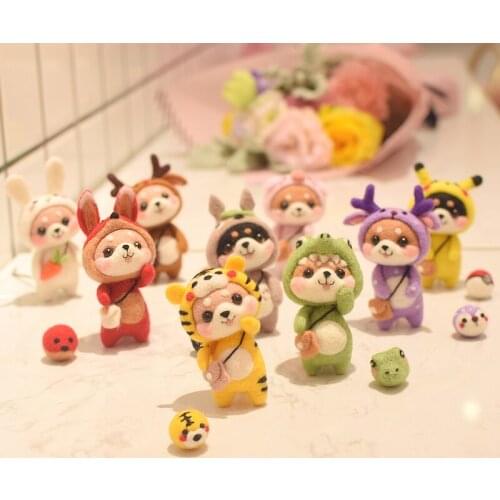 Cute Shiba Inu Keychain Felt DIY Kit Needle Felting Material Package Wool Felt Doll Dog Poked Set Handcraft Gift