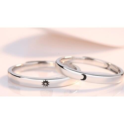 Fashion Silver Color Couple Rings Wedding Engagement Bride Bridegroom Jewelry Sun Moon Rings Lover Anniversary Gifts