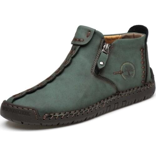 Mens Genuine Leather Martin Boots Handmade Sewing Shoes Outdoor Sport Sneakers Male Footwear Ankle Zapatillas Hombre Size 38-48