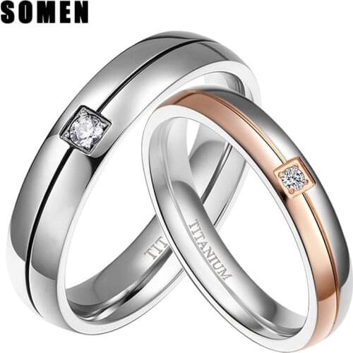 2Pcs 4/5mm Ring Set Lovers Rose Gold/Silver Color Titanium Ring Cubic Zirconia Crystal Romantic Wedding Engagement Rings Jewelry