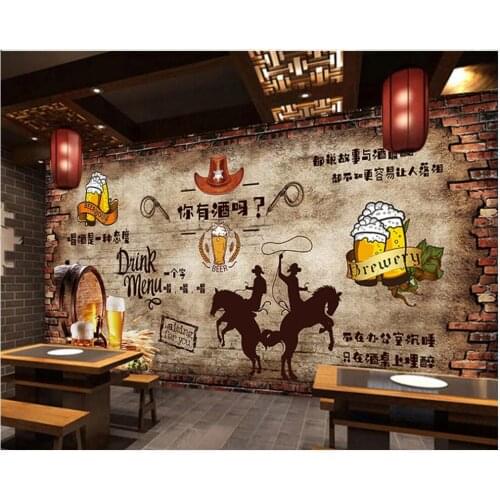 Wall paper 3 d home decor custom mural Retro brick wall cowboy bar restaurant brick wall photo wallpaper in the living room