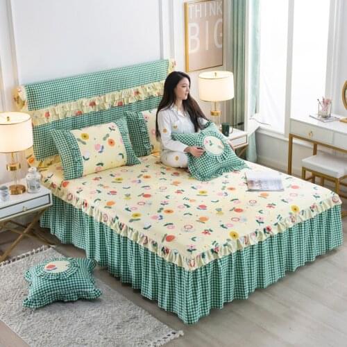 2021 new hot fashin 3pc Sanding Bedspread Wedding Fitted Sheet Cover Soft Non-Slip King Queen 100% cotton Bed Skirt