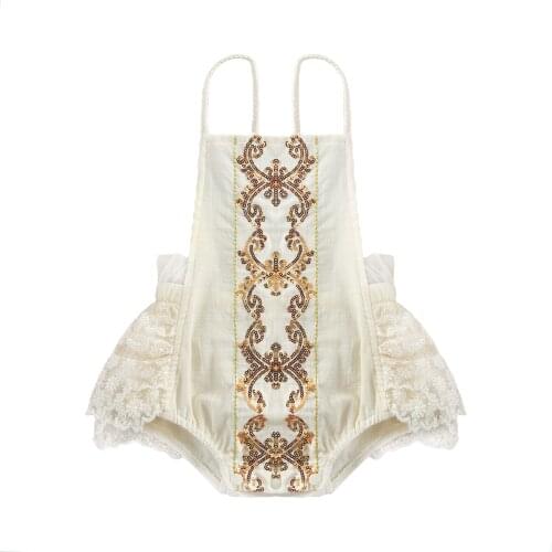 2021 Summer New Baby Girls Jumpsuit Lace Sequin Decor Sleeveless Sling Bodysuit One-piece Suit for Birthday Party Photography